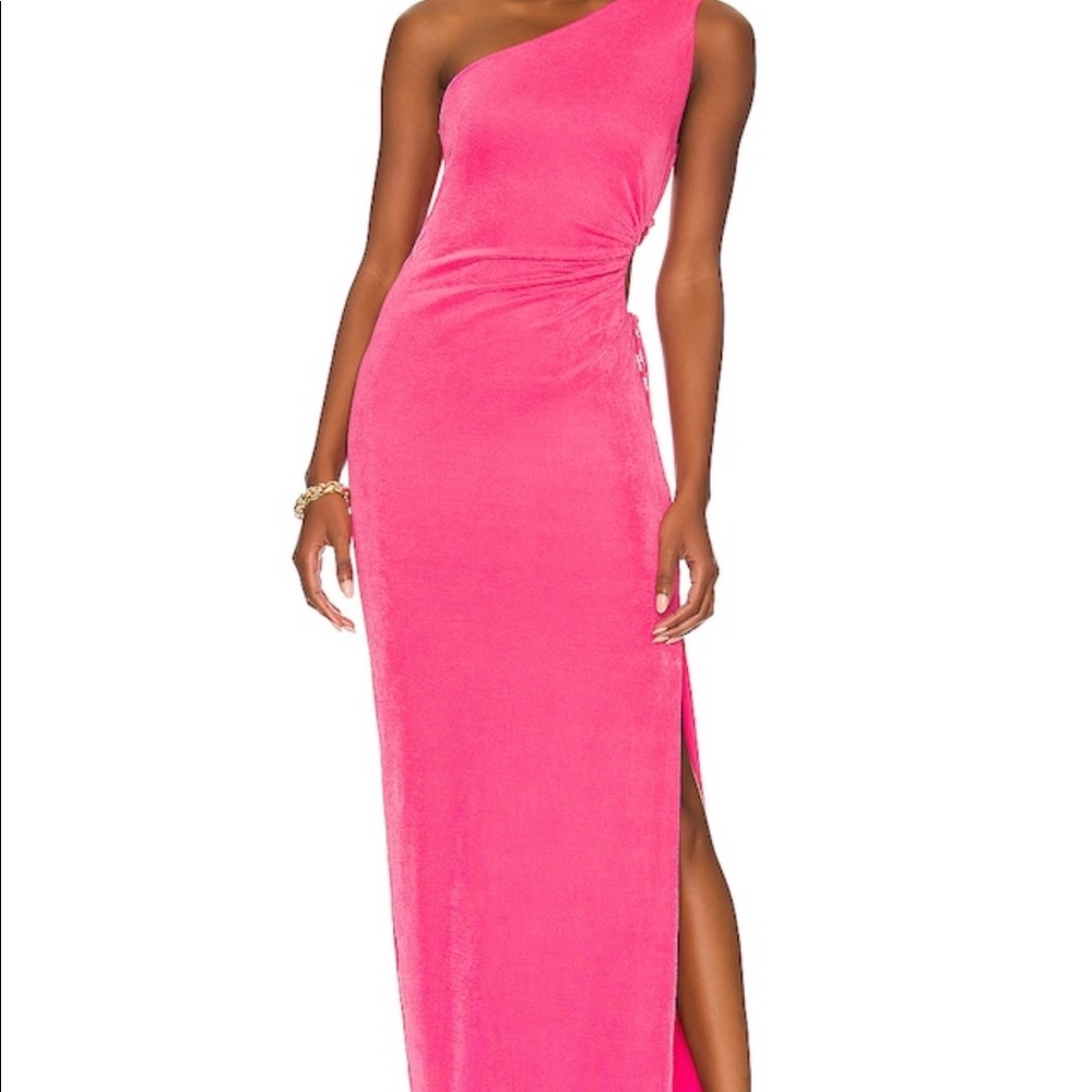 Pink One Shoulder Cut Out Maxi Dress